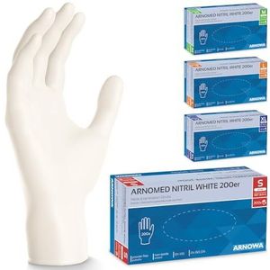 ARNOMED wegwerphandschoenen wit, wegwerphandschoenen S, nitril handschoenen met 400 stuks per doos, poedervrij, latexvrije rubber handschoenen, verkrijgbaar in S, M, L & XL