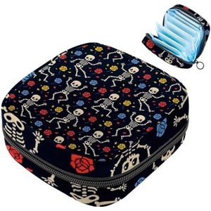 MUOOUM Halloween Dans Skelet Rozen Maandverband Opbergtas Menstruatie Pad Tas Draagbare Menstruatie Cup Pouch met Rits voor Tiener Meisjes Vrouwen Dames