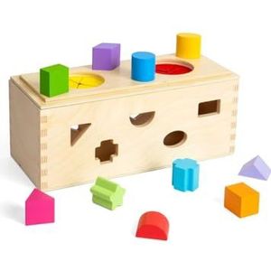Bigjigs Toys Mystery Box - 10 stuks houten Montessori-vormsorteerder & Guess The Shapes-spel, vroege leeractiviteit, milieuvriendelijke en educatieve geschenken voor peuters, leeftijd 12+ maanden oud