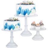 Nuptio 3 Delige Caketribune Set Ronde Metalen Caketribunes Dessert Display Cupcakestandaards Met Eenvoudig Ontwerp, Wit