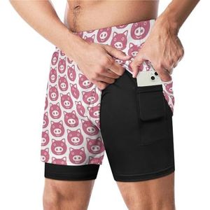 Pig Icon Leuke Grappige Zwembroek met Compressie Liner & Pocket Voor Mannen Board Zwemmen Sport Shorts