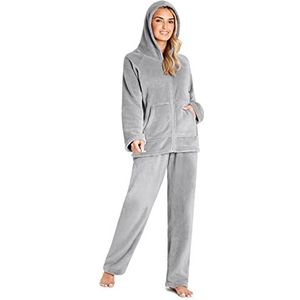 CityComfort Pyjama, Dames, Winter, Pyjama-sets van Fleece, Nachtkleding voor dames, met capuchon, grijs., L