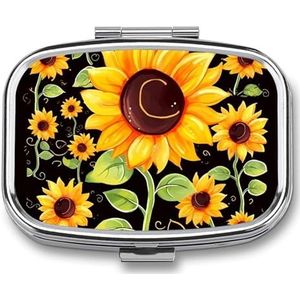 Leuke Zonnebloem Pil Doos Voor Pocket Vierkante Pillendoos 2 Compartiment Decoratieve Draagbare Reizen Pil Houder Tablet Vitamine Organizer Mini Pil Case