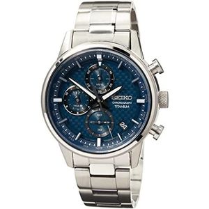 Seiko Herenhorloge kwarts titanium met roestvrijstalen band, blauw, Chronograaf