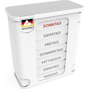 Kerpers® Tablettenbox 7 dagen, Made in Germany, pillendoos met 4 vakken, 's ochtends 's middags 's avonds, medicijnbox voor tabletten en supplementen