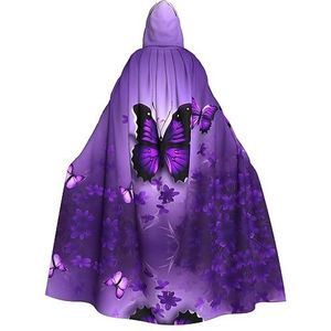 EdWal Mooie paarse badjas met capuchon en vlinderprint, uniseks jas met capuchon, carnavalskostuums voor Halloween cosplay kostuums