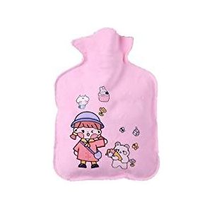 DieffematicRSD Warmwaterkruik Warmers Warmwaterkruik Rubberen tas Leuke cartoon Warme ontspannende veilige warmte Koude grote pluche doek Warmwaterzak (Color : Pink, Size : 400ml)