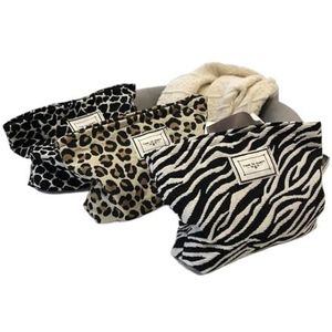 Grote Vrouwen Luipaard Cosmetische Tas Canvas Rits Make Up Tas Reizen Wassen Make-up Organizer Beauty Case, Zwart/Wit, Eén maat