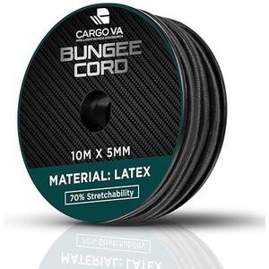 CargoVA Rubber touw 5mm 10m zwart - Uitzetbaar touw 70% rek - Weerbestendig spantouw voor aanhangwagens, luifels, dekzeilen, enz.