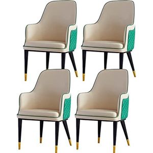 GEIRONV Keuken Eetkamerstoelen Set van 4, Moderne PU Lederen Woonkamer Fauteuils Hoge Rug Gewatteerde Zachte Zitting Metalen Poten Ontspanning Receptie Stoelen Eetstoelen (Color : Beige+green, Size