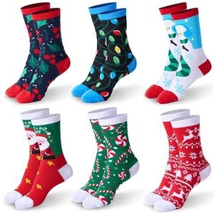 Giggling Getup 6 STKS Winter Kerst Sokken voor Mannen Vrouwen, Warme Zachte Nieuwigheid Crew Sokken voor Kerstvakantie, Verjaardagscadeau, Mix Groen, one size