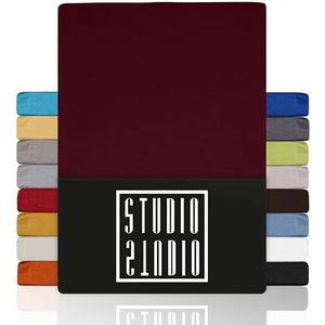 STUDIO Basic Spannbettlaken 100x200cm, 100% gekämmte Baumwolle, OEKO-TEX 100, Markenqualität, Bettlaken Spannbetttuch 100x200 für alle gängigen Matratzen bis 25cm Höhe - Bordeaux