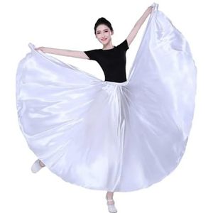 Lange dansrok, Swingrok satijnen performance elastische taille geplooide zoom flair multicolor 90 cm(White 90 Cm)
