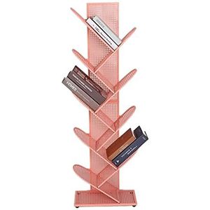 Boekenplank Boekenkast Met Kast 9-Tier Boom Boekenplank Compact Opbergrek Metalen Rooster Staande Boekenkast Kleine Ruimte Boek Shees Rack Boekenkast (Color : Pink, Size : 40.5 * 22 * 127cm)