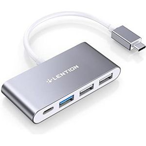 LENTION 4-in-1 USB-C Hub met Type C, USB 3.0, USB 2.0-poort Compatibele Mac Air 2018, 2019, MacBook Pro 13/15 (Thunderbolt3), ChromeBook, laad- en verbindingsadapter voor meerdere poorten - Spacegrijs