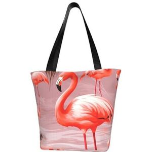 GeRRiT Bloemen patroon gedrukt Casual Schoudertas Grote Capaciteit Tote Bag Boodschappentas, Flamingo, Eén maat