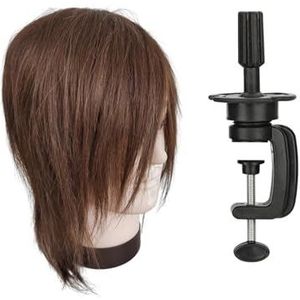 8 inch 100% echt mensenhaar mannelijk mannequinhoofd for oefenkapsels, professionele styling, kapperstrainingshoofden(WHITE)