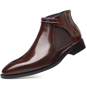 Men's Patent Leather Lace-up Chelsea Boots Fashion Slip-on Classic Business Dress Boots (Color : Brown, Size : EU 46)