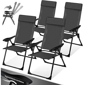 KESSER® Set van 4 tuinstoelen aluminium klapstoel met hoge rugleuning 7-voudig verstelbaar met armleuningen Ademend opvouwbare campingstoel balkonstoel opvouwbare fauteuil tuinterras, antraciet