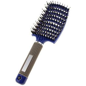 Salon Varkenshaar Haarborstel Haarstyling Hoofdhuid Massage Vent Paddle Kam Blauw