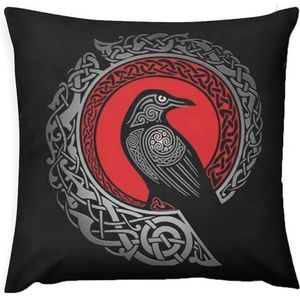 Celtic Odin Raven Rits Kussensloop, Middeleeuwse Retro Harajuku 3D Yggdrasil Fenrir Wolf Dubbelzijdig Bedrukte Kussensloop, Stijlvol Vierkant Huisdecor(Color:Crow)