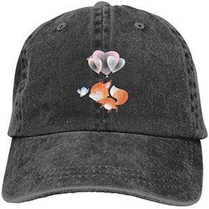 456 Honkbalpet voor dames en heren, schattige kleine vos, vliegend met een ballon, cowboypet, laag profiel, verstelbare denim pet voor zomer, golf, hiphop, Honkbalpet 2464, M