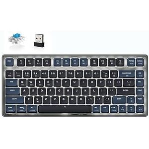 ATTACK SHARK AK832 Laag Profiel Mechanisch Toetsenbord, Ultradun TKL Draadloze Gaming Toetsenbord met 75% Pakking, BT5.2/2.4G/Wired, 20 Backlit, 83 Key, Opgerolde USB C-kabel voor Mac/Win-Blue Switch