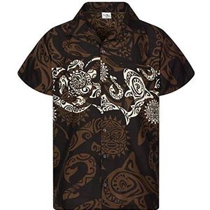 Funky Hawaiiaans Overhemd, Hawaii-Overhemd, Korte Mouw, Maori Chest, Bruin, 5XL