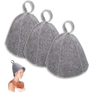3 stuks saunahoed, vilt, saunahoed, grijs, saunamuts, vilten dop, draagbare sauna voor dames en heren, vilten saunahoed, muts, saunamuts, saunahoed van wolvilt tegen hitte