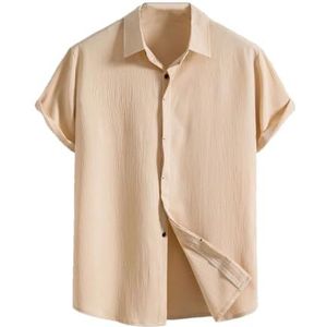 Dcvmvmn Heren zomer shirt met korte mouwen losse effen knoop korte mouw grote maat katoenen overhemd, Khaki9, M