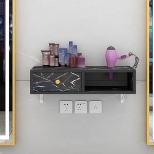 Stylingstation voor aan de muur, opslag van apparatuur voor schoonheidssalons, kappersstation voor aan de muur met houders en lades voor föhns, voor kapperszaak, huis en badkamer(C,60cm)