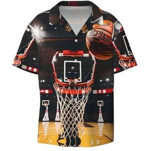 EdWal Basketbal Print Heren Korte Mouw Button Down Shirts Casual Losse Fit Zomer Strand Shirts Heren Jurk Shirts, Zwart, L