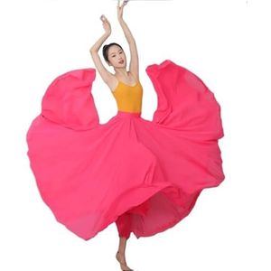 Flamencorok for vrouwen, 720 graden, volle cirkelvormige swingrok, Spaans danskostuum, volwassen, vloeiende, geplooide gelaagde rok for optredens, Halloweenfeest, rode krijtthema-outfit(Light rose_S)