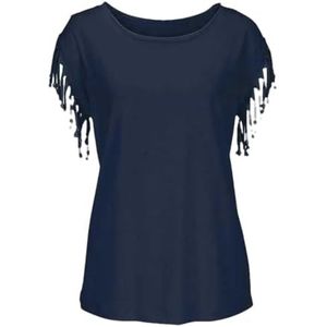 Tdvcpmkk Dames Dolman mouw O-hals Fringe Top T-shirt, Blauw, S