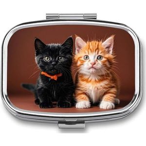 Leuke Kitten Zwart en Oranje Kat Pillendoos Pil Case Leuke Pil Organizer Pil Houder Geneeskunde Pil Organizer Pil Container Dagelijkse Pil Organizer Kleine Pillendoos Pil Case voor Purse Pocket