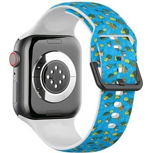 Zachte sportband compatibel met Apple Watch 38/40/41mm (Sea Life Objects) siliconen armband band accessoire voor iWatch