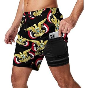 Coat Arms of Yemen Zwembroek voor heren, sneldrogend, 2-in-1 strandsportshorts met compressieliner en zak