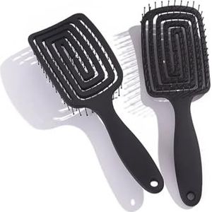 Vierkant Hol Haar Hoofdhuid Massage Kam Haarborstel Antistatisch Nat Droog Krullend Ontklitter Haarborstel Nylon Salon Haarstyling Tools(Black)