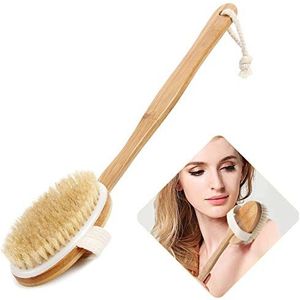 Bad Body Brush & Shower, droge huid borstelen met 100% natuurlijke zwijnen haren & 40,6 cm lange bamboe afneembare handgreep, rugscrubber voor exfolieert en stimuleert de bloedcirculatie - door QL-Ben