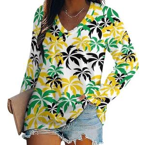 Palm Tree Jamaica Damesshirt met V-hals en lange mouwen, casual, losse pasvorm