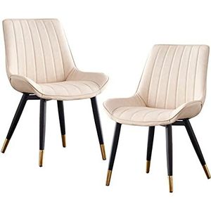 GEIRONV Set van 2 Dining Chair Side stoelen, 46 × 53 × 83cm ergonomische rugleuningen lederen keuken stoelen coffeeshops Leisure Chair Eetstoelen (Color : White)