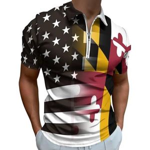 Zwart En Wit USA Maryland Vlag Half Zip-up Polo Shirts Voor Mannen Slim Fit Korte Mouw T-shirt Sneldrogende Golf Tops Tees 4XL