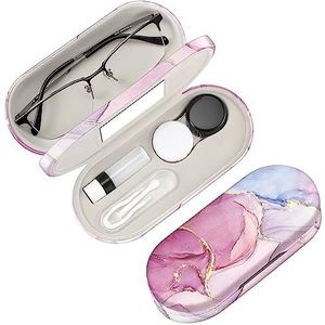 Fintie - Dromerig Marmer - 2-in-1 Contactlenzenetui en Brillenetui - Dubbelzijdig - Met Spiegel en Pincet