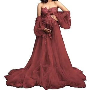SAYNO Tule, zwangerschapsjurk voor dames, met bustier-applicaties, zwangerschapsjurk, babyshower, grote maten, Bordeaux, 32