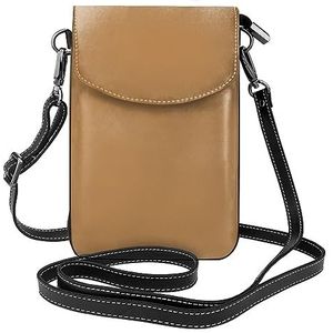 Lachende rode sinaasappels patroon dames lederen flap telefoon tas multifunctionele kleine crossbody tas voor dagelijks gebruik en reizen, Effen kleur Bruin, Eén maat