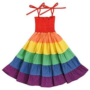 SOIMISS Regenboogrok, eendelig, Colorblock rok, mouwloos, strapless rok, strandjurk, party, performance, kostuum voor party thuis, rood, geschikt voor 100 cm hoog
