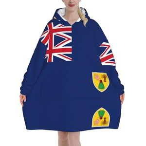 Oversized Vlag Van De Turks- En Caicoseilanden Hoodies Vrouwen Uk Pluizige Deken Hoodie Sherpa Vrouwen Fleece Draagbare Deken Mannen