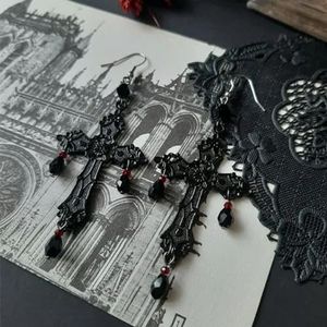 Vintage zwart kruis donker voor mannen vrouwen gotische hekserij alternatieve Victoriaanse middeleeuwse Halloween oorbellen sieraden cadeau