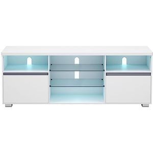 VASAGLE Tv-kast met ledverlichting, televisietafel, tv-standaard voor tv's tot 70 inch, met open planken, 2 kasten met deuren, 160 cm, voor woonkamer, wit LTV331T10