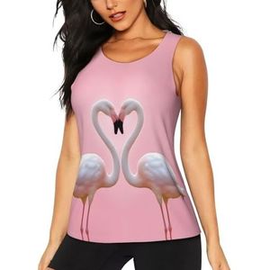 Flamingo's op wit sport gym vest top voor vrouwen, sneldrogend ronde hals mouwloos T-shirt atletisch trainingsvest lichtgewicht yoga t-shirt zomer ademende tanktops, 3 D, S